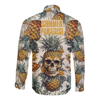 Pineapple Skull Long Sleeve Button Shirt Summer Paradise TS04 Unisex Multicolor - Polynesian Pride