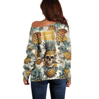 Pineapple Skull Off Shoulder Sweater Summer Paradise TS04 Women Multicolor - Polynesian Pride