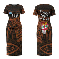 Straight Outta Kadavu Fiji Couples Matching Short Sleeve Bodycon Dress and Long Sleeve Button Shirt Tribal Polynesian Tattoo Coat Of Arms Flag