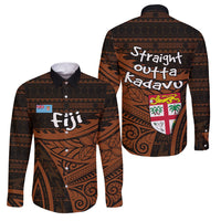 Straight Outta Kadavu Fiji Family Matching Off Shoulder Maxi Dress and Hawaiian Shirt Tribal Polynesian Tattoo Coat Of Arms Flag