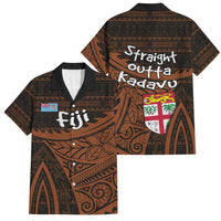 Straight Outta Kadavu Fiji Family Matching Puletasi and Hawaiian Shirt Tribal Polynesian Tattoo Coat Of Arms Flag