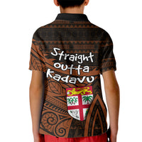 Straight Outta Kadavu Fiji Kid Polo Shirt Tribal Polynesian Tattoo Coat Of Arms Flag