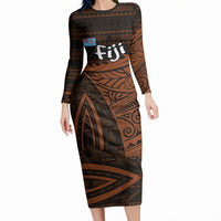 Straight Outta Kadavu Fiji Long Sleeve Bodycon Dress Tribal Polynesian Tattoo Coat Of Arms Flag