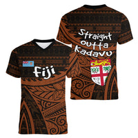 Straight Outta Kadavu Fiji Women V-Neck T-Shirt Tribal Polynesian Tattoo Coat Of Arms Flag