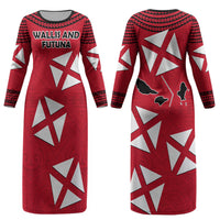 Wallis And Futuna Couples Matching Long Sleeve Bodycon Dress and Long Sleeve Button Shirt Polynesian Tattoo Flag Map