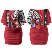 Wallis And Futuna Couples Matching Off Shoulder Short Dress and Long Sleeve Button Shirt Tribal Polynesian Tattoo Flag Motif