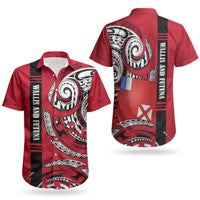 Wallis And Futuna Couples Matching Off The Shoulder Long Sleeve Dress and Hawaiian Shirt Tribal Polynesian Tattoo Flag Motif