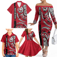 Wallis And Futuna Family Matching Off The Shoulder Long Sleeve Dress and Hawaiian Shirt Tribal Polynesian Tattoo Flag Motif