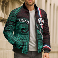 Wallis And Futuna Bomber Puffer Jacket Tribal Polynesian Tattoo Heritage Cross Flag
