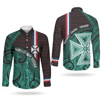 Wallis And Futuna Couples Matching Off Shoulder Short Dress and Long Sleeve Button Shirt Tribal Polynesian Tattoo Heritage Cross Flag