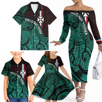 Wallis And Futuna Family Matching Off The Shoulder Long Sleeve Dress and Hawaiian Shirt Tribal Polynesian Tattoo Heritage Cross Flag