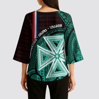 Wallis And Futuna Kimono Sleeve Blouse Tribal Polynesian Tattoo Heritage Cross Flag