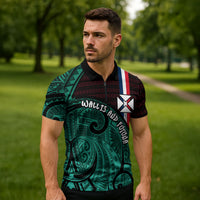Wallis And Futuna Zipper Polo Shirt Tribal Polynesian Tattoo Heritage Cross Flag