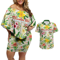 Hawaiian Piko Threads Of Paradise Aloha Couples Matching Off Shoulder Short Dress and Hawaiian Shirt Tropical Hibiscus Plumeria