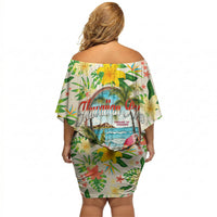 Hawaiian Piko Threads Of Paradise Aloha Off Shoulder Short Dress Tropical Hibiscus Plumeria