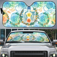 Hawaiian Piko Cultural Pride Aloha Auto Sun Shade Watercolor Spiral Art - Tropical Plumeria Lei Garland