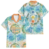 Hawaiian Piko Cultural Pride Aloha Family Matching Off The Shoulder Long Sleeve Dress and Hawaiian Shirt Watercolor Spiral Art - Tropical Plumeria Lei Garland