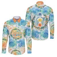 Hawaiian Piko Cultural Pride Aloha Family Matching Off The Shoulder Long Sleeve Dress and Hawaiian Shirt Watercolor Spiral Art - Tropical Plumeria Lei Garland
