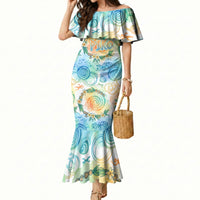 Hawaiian Piko Cultural Pride Aloha Mermaid Dress Watercolor Spiral Art - Tropical Plumeria Lei Garland