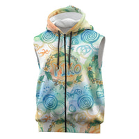 Hawaiian Piko Cultural Pride Aloha Sleeveless Zip Hoodie Watercolor Spiral Art - Tropical Plumeria Lei Garland