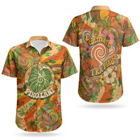 Hawaiian Piko Lani Cultivate I Ka Piko Aloha Couples Matching Short Sleeve Bodycon Dress and Hawaiian Shirt Retro Psychedelic Taro Leaf - Hibiscus Flowers