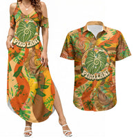 Hawaiian Piko Lani Cultivate I Ka Piko Aloha Couples Matching Summer Maxi Dress and Hawaiian Shirt Retro Psychedelic Taro Leaf - Hibiscus Flowers