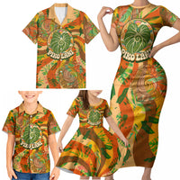 Hawaiian Piko Lani Cultivate I Ka Piko Aloha Family Matching Short Sleeve Bodycon Dress and Hawaiian Shirt Retro Psychedelic Taro Leaf - Hibiscus Flowers