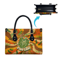Hawaiian Piko Lani Cultivate I Ka Piko Aloha Leather Bag Retro Psychedelic Taro Leaf - Hibiscus Flowers