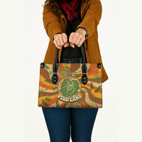 Hawaiian Piko Lani Cultivate I Ka Piko Aloha Leather Bag Retro Psychedelic Taro Leaf - Hibiscus Flowers