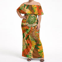 Hawaiian Piko Lani Cultivate I Ka Piko Aloha Off Shoulder Maxi Dress Retro Psychedelic Taro Leaf - Hibiscus Flowers