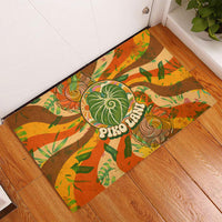 Hawaiian Piko Lani Cultivate I Ka Piko Aloha Rubber Doormat Retro Psychedelic Taro Leaf - Hibiscus Flowers