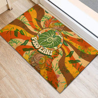 Hawaiian Piko Lani Cultivate I Ka Piko Aloha Rubber Doormat Retro Psychedelic Taro Leaf - Hibiscus Flowers