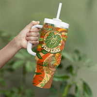 Hawaiian Piko Lani Cultivate I Ka Piko Aloha Tumbler With Handle Retro Psychedelic Taro Leaf - Hibiscus Flowers