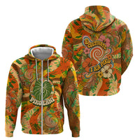 Hawaiian Piko Lani Cultivate I Ka Piko Aloha Zip Hoodie Retro Psychedelic Taro Leaf - Hibiscus Flowers