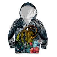 Hawaii Turtle Kid Hoodie Hawaii Pattern and Turtle Tattoo Dark Cyan Gradient TS04 - Polynesian Pride
