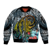 Hawaii Turtle Sleeve Zip Bomber Jacket Hawaii Pattern and Turtle Tattoo Dark Cyan Gradient TS04 Unisex Gradient - Polynesian Pride