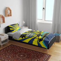 Waimanalo Oahu Hawaii Surfing Bedding Set Tropical Beach Retro Sunburst Surfboard