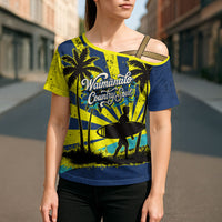 Waimanalo Oahu Hawaii Surfing Cross Shoulder Shirt Tropical Beach Retro Sunburst Surfboard