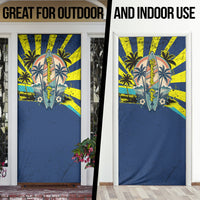 Waimanalo Oahu Hawaii Surfing Door Cover Tropical Beach Retro Sunburst Surfboard