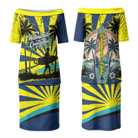 Waimanalo Oahu Hawaii Surfing Family Matching Puletasi and Hawaiian Shirt Tropical Beach Retro Sunburst Surfboard