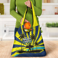 Waimanalo Oahu Hawaii Surfing Grocery Bag Tropical Beach Retro Sunburst Surfboard