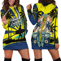Waimanalo Oahu Hawaii Surfing Hoodie Dress Tropical Beach Retro Sunburst Surfboard