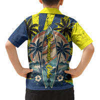 Waimanalo Oahu Hawaii Surfing Kid Hawaiian Shirt Tropical Beach Retro Sunburst Surfboard