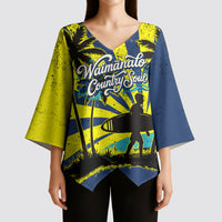 Waimanalo Oahu Hawaii Surfing Kimono Sleeve Blouse Tropical Beach Retro Sunburst Surfboard