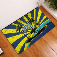 Waimanalo Oahu Hawaii Surfing Rubber Doormat Tropical Beach Retro Sunburst Surfboard