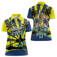 Waimanalo Oahu Hawaii Surfing Women Polo Shirt Tropical Beach Retro Sunburst Surfboard