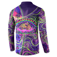Waimanalo Hawaii Sun Rabbit Button Sweatshirt Psychedelic Trippy Neon Swirl Graphic