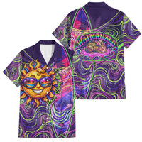 Waimanalo Hawaii Sun Rabbit Family Matching Off Shoulder Short Dress and Hawaiian Shirt Psychedelic Trippy Neon Swirl Graphic