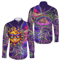Waimanalo Hawaii Sun Rabbit Family Matching Off Shoulder Short Dress and Hawaiian Shirt Psychedelic Trippy Neon Swirl Graphic