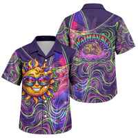 Waimanalo Hawaii Sun Rabbit Family Matching Off Shoulder Short Dress and Hawaiian Shirt Psychedelic Trippy Neon Swirl Graphic